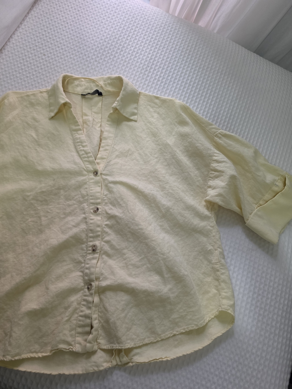 Zara Linen Cotton Blend Cream Button Up Shirt Lightweight Natural Fabric